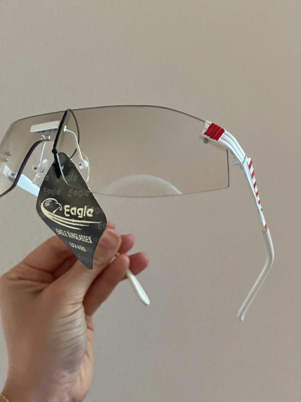 Eagle UV400 Rimless Wraparound Sunglasses – Light Grey Lens | NWT